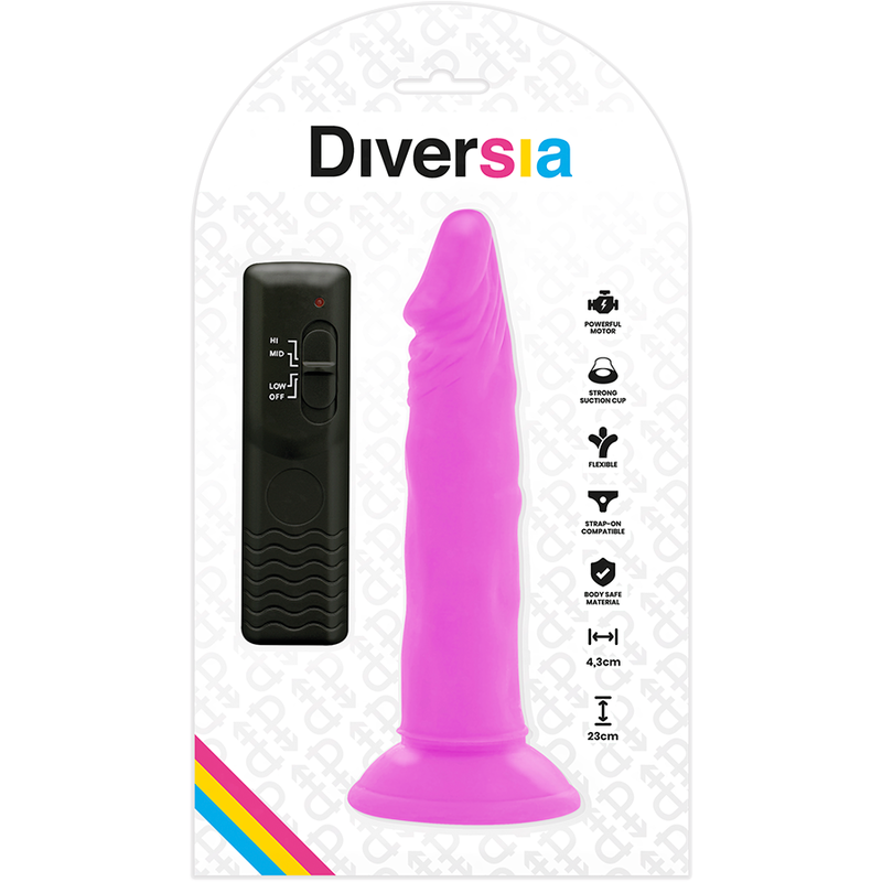 DIVERSIA - DILDO FLEXIBLE CON VIBRACION LILA 23 CM -O- 4.3 CM - Imagen 9