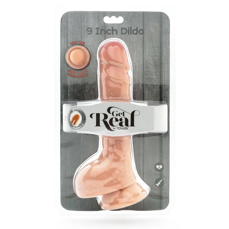 GET REAL - DUAL DENSITY DILDO 25,5 CM CON TESTICULOS NATURAL - Imagen 4