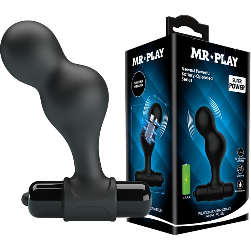MR PLAY - PLUG ANAL VIBRADOR DE SILICONA NEGRO - Imagen 3