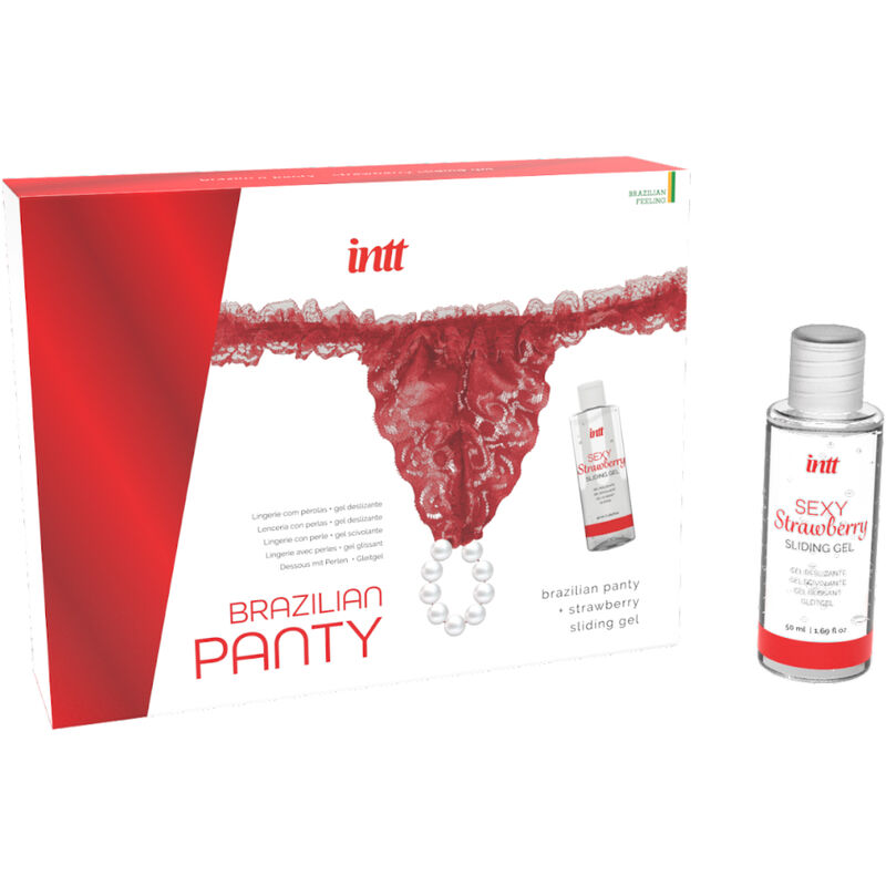 INTT RELEASES - PANTY BRASILEÑO ROJA CON PERLAS Y GEL LUBRICANTE 50 ML - Imagen 3