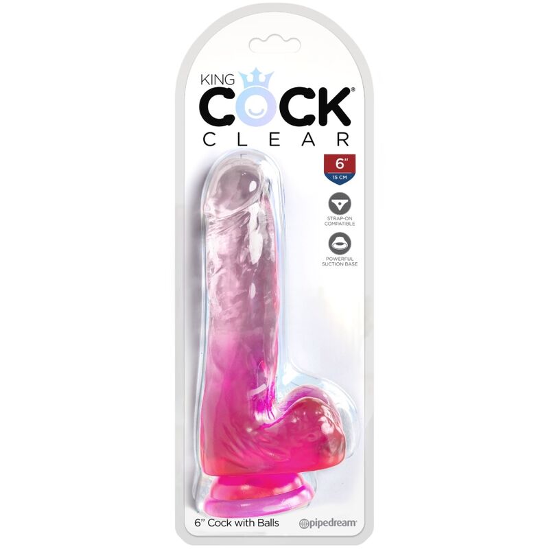 KING COCK - CLEAR PENE REALISTICO CON TESTICULOS 13.5 CM ROSA - Imagen 3