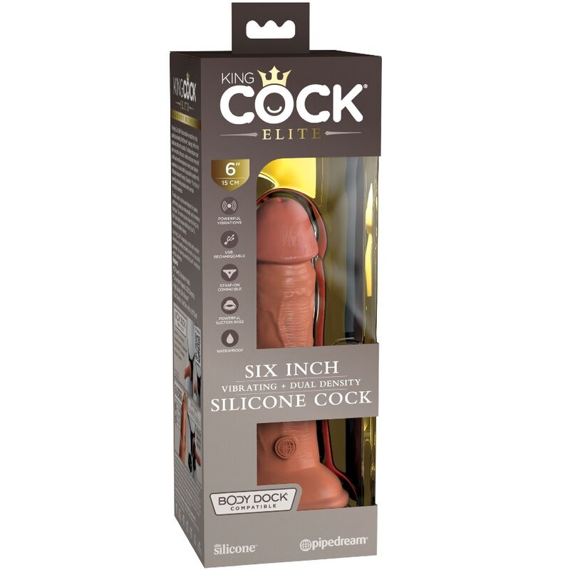 KING COCK - ELITE DILDO REALISTICO VIBRADOR & SILICONA 15.2 CM CARAMELO - Imagen 7