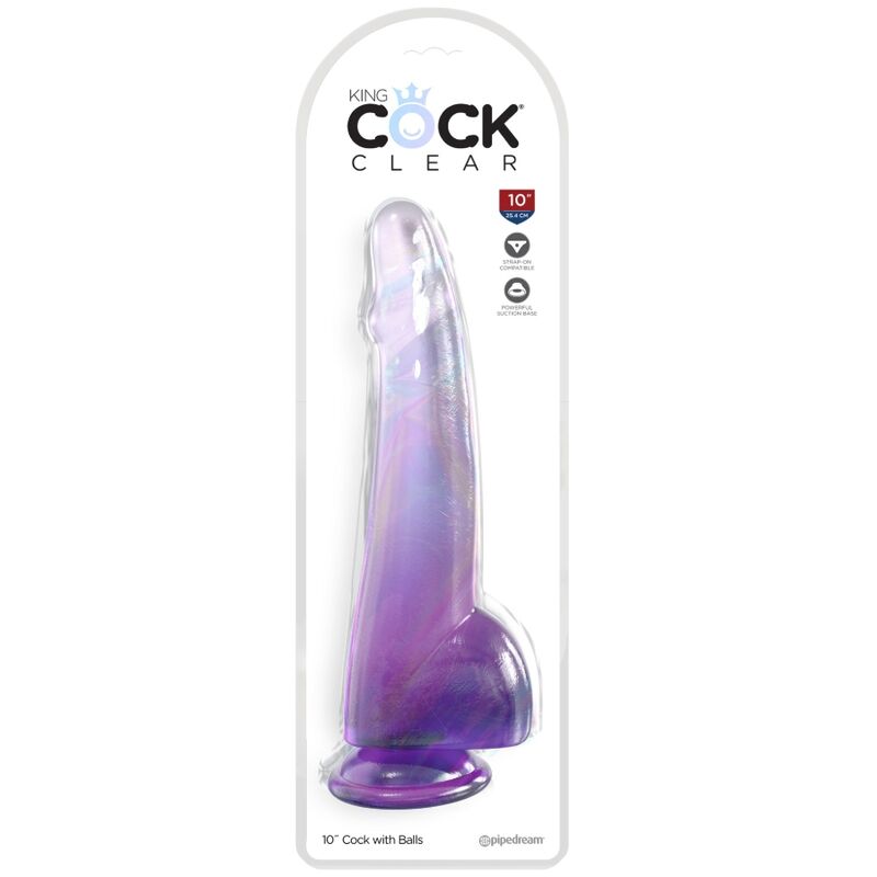KING COCK - CLEAR DILDO CON TESTICULOS 19 CM MORADO - Imagen 3