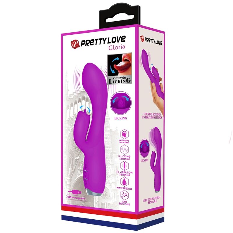 PRETTY LOVE - GLORIA VIBRADOR CONEJO RECARGABLE-IMPERMEABLE MORADO - Imagen 12