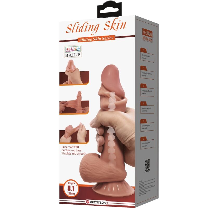 PRETTY LOVE - SLIDING SKIN SERIES DILDO REALÍSTICO CON VENTOSA PIEL DESLIZANTE MORENO 19.4 CM - Imagen 4