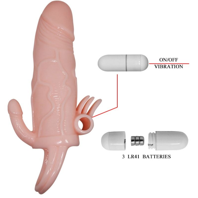 BAILE - BRAVE MAN FUNDA PENE ANAL Y CLITORIS VIBRADOR 16.5 CM NATURAL - Imagen 9