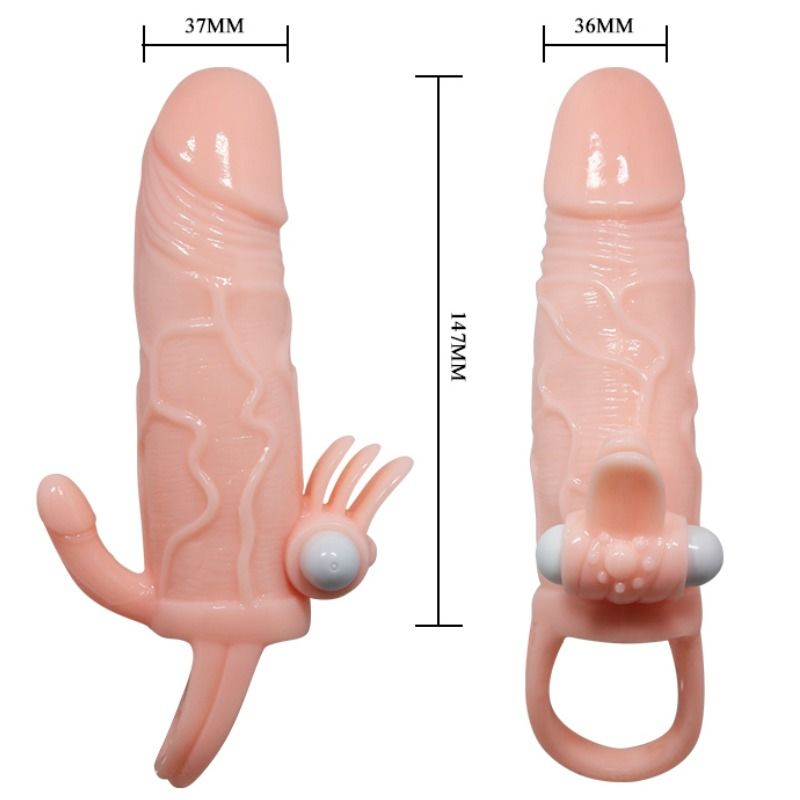 BAILE - BRAVE MAN FUNDA PENE ANAL Y CLITORIS VIBRADOR 16.5 CM NATURAL - Imagen 10