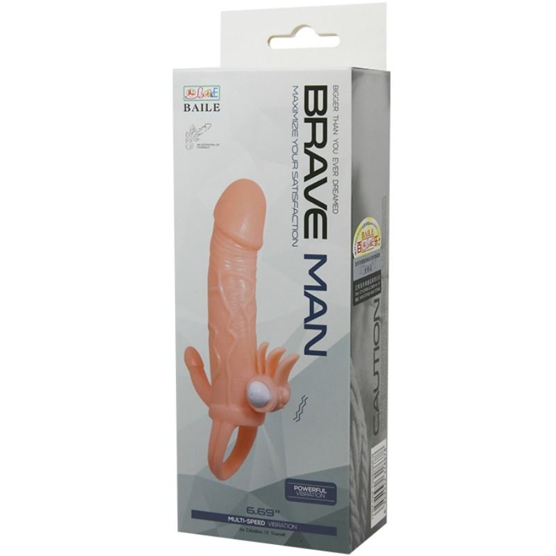 BAILE - BRAVE MAN FUNDA PENE ANAL Y CLITORIS VIBRADOR 16.5 CM NATURAL - Imagen 11