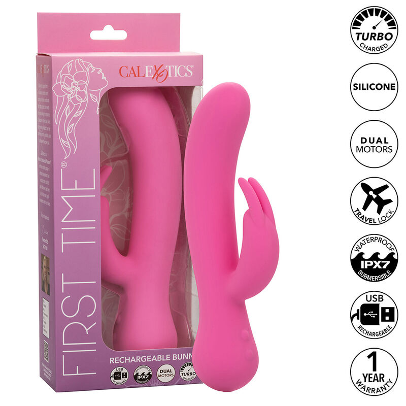 CALEXOTICS - FIRST TIME VIBRADOR RABBIT RECARGABLE ROSA - Imagen 3