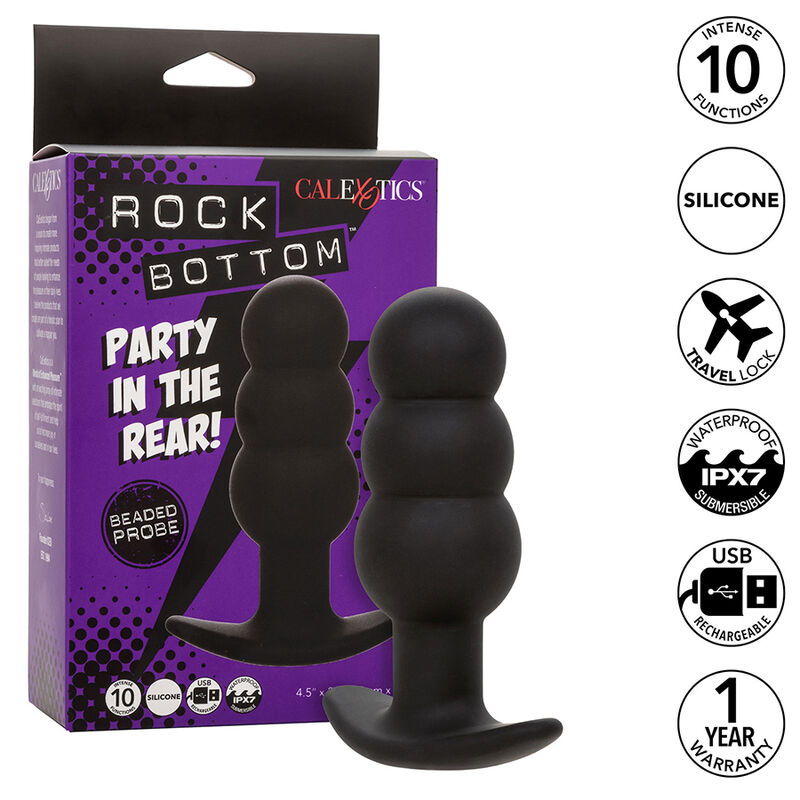 CALEXOTICS - ROCK BOTTOM PLUG ANAL CON CUENTAS 10 VIBRACIONES SILICONA NEGRO - Imagen 3