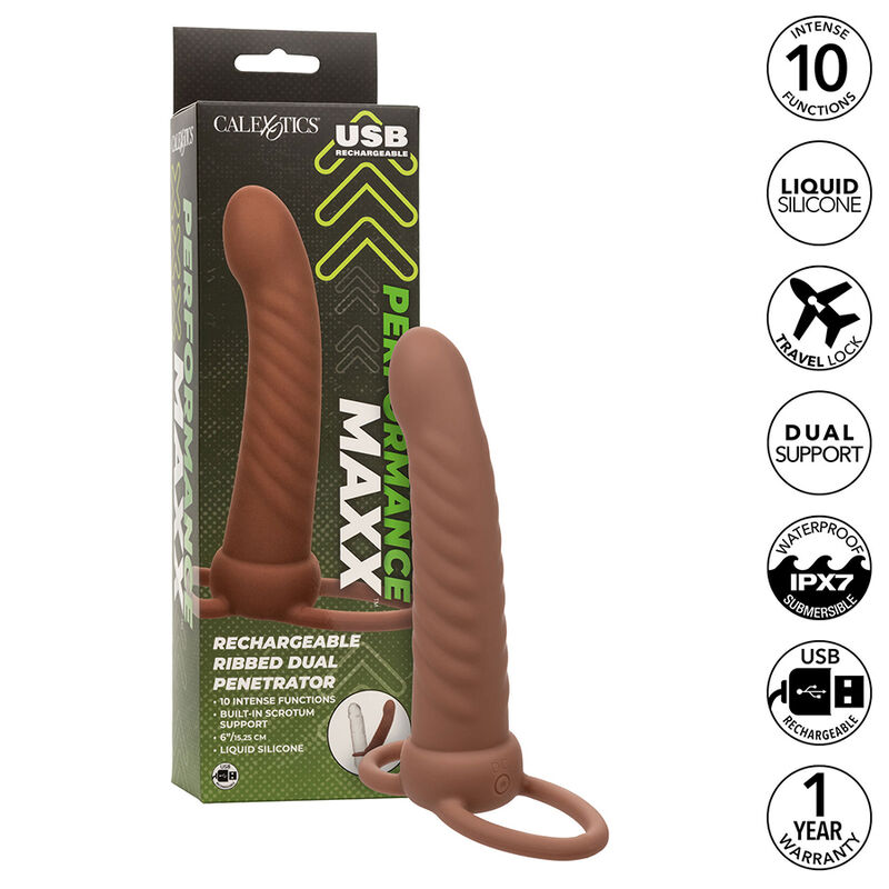 CALEXOTICS - MAXX DOBLE PENETRADOR ACANALADO 10 VIBRACIONES MULATO - Imagen 3