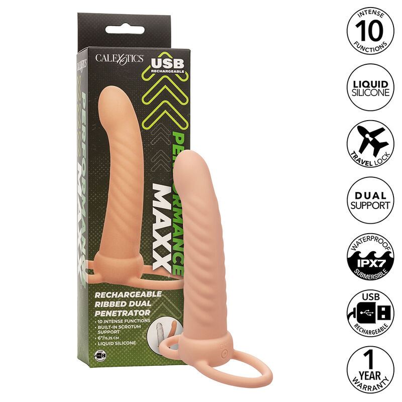CALEXOTICS - MAXX DOBLE PENETRADOR ACANALADO 10 VIBRACIONES NATURAL - Imagen 3