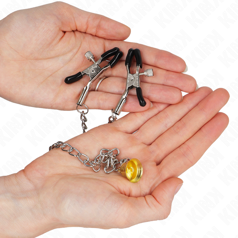 KINK - PINZAS PARA PEZONES CON CAMPANA CASCABEL DORADO Y CADENA 30 CM - Imagen 3