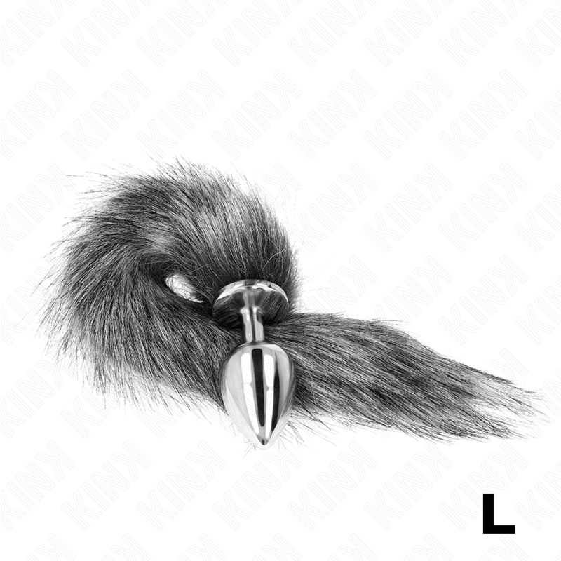 KINK - PLUG ANAL TALLA L 10 X 4 CM CON COLA SINTÉTICA 40 CM PLATEADO - Imagen 3