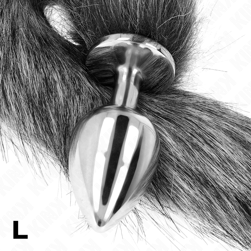 KINK - PLUG ANAL TALLA L 10 X 4 CM CON COLA SINTÉTICA 40 CM PLATEADO - Imagen 4