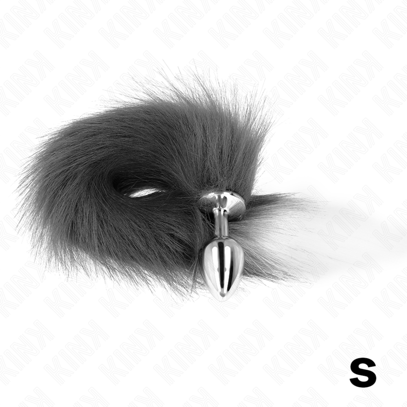 KINK - PLUG ANAL TALLA S 7 X 3 CM CON COLA SINTÉTICA 40 CM PLATEADO Y BLANCO - Imagen 3