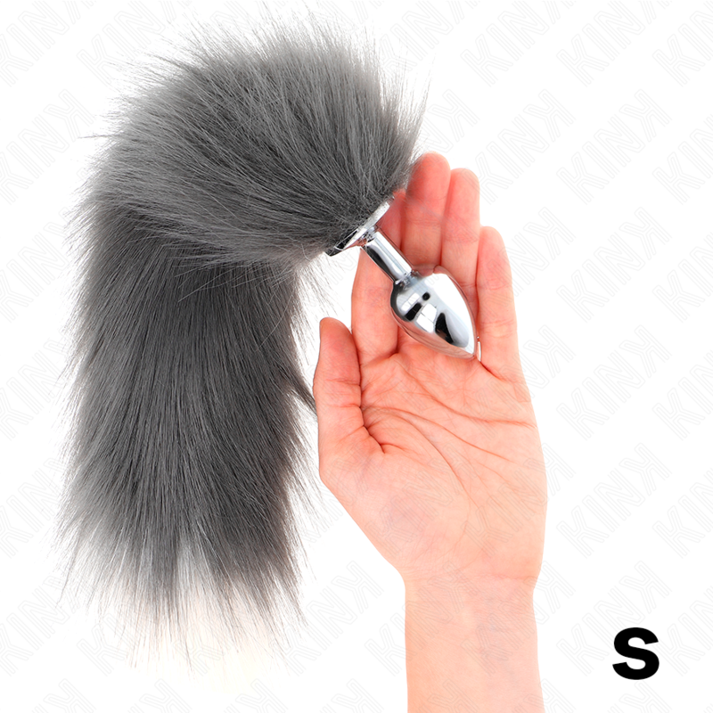 KINK - PLUG ANAL TALLA S 7 X 3 CM CON COLA SINTÉTICA 40 CM PLATEADO Y BLANCO - Imagen 4