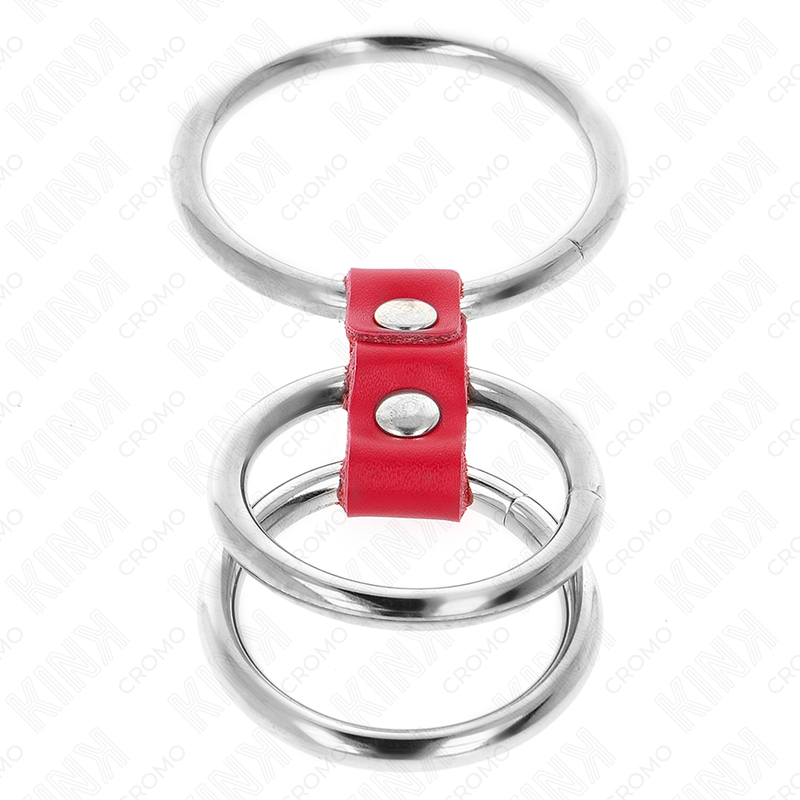 KINK - ANILLO PENE TRIPLE METAL 3.7 CM A 5 CM CONECTADOS CON CUERO ROJO - Imagen 5