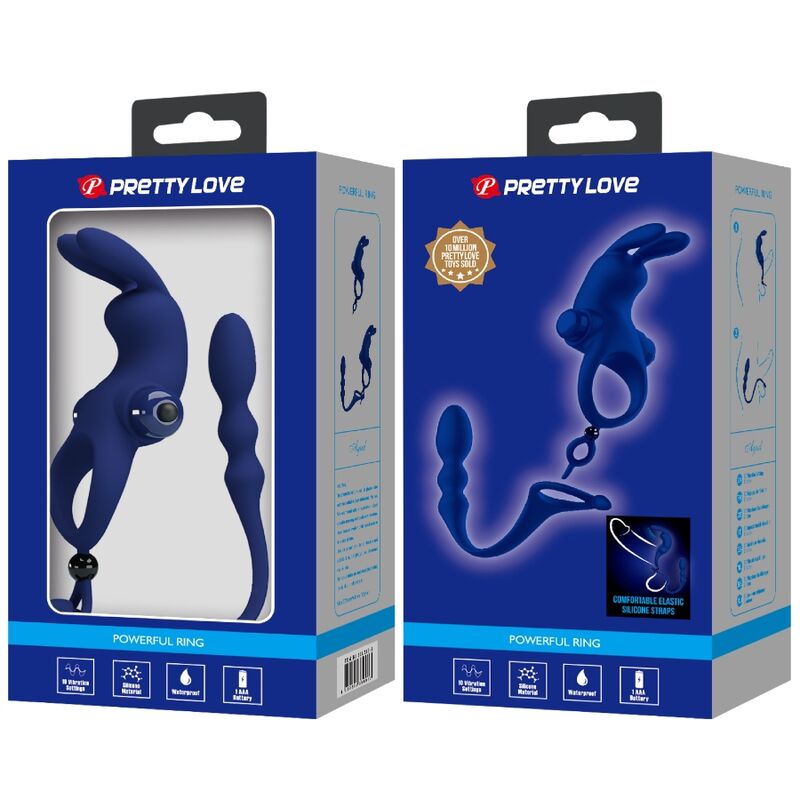 PRETTY LOVE - AYAD ANILLO VIBRADOR RABBIT CON PLUG AZUL - Imagen 12
