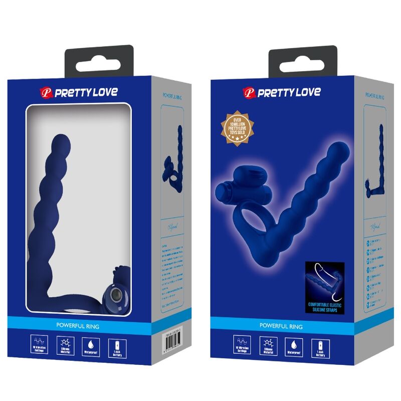 PRETTY LOVE - AJMAL ANILLO VIBRADOR CON PLUG AZUL - Imagen 11