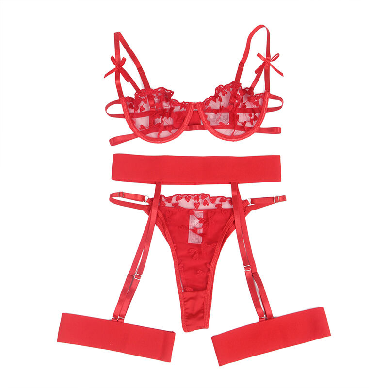 SUBBLIME - 954321 SUJETADOR + TANGA + LIGUEROS ESTAMPADO DE CORAZONES ROJO S/M - Imagen 6