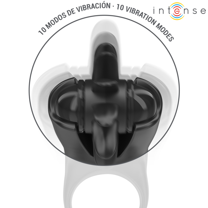 INTENSE - MABEL ANILLO VIBRADOR 10 VIBRACIONES CON ESTIMULADOR DE CLÍTORIS NEGRO - Imagen 4