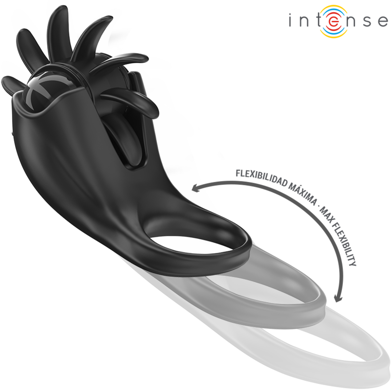 INTENSE - MABEL ANILLO VIBRADOR 10 VIBRACIONES CON ESTIMULADOR DE CLÍTORIS NEGRO - Imagen 6
