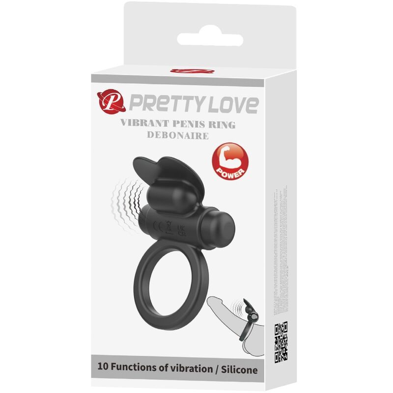 PRETTY LOVE - DEBONAIRE ANILLO VIBRADOR CONEJO 10 VIBRACIONES NEGRO - Imagen 8
