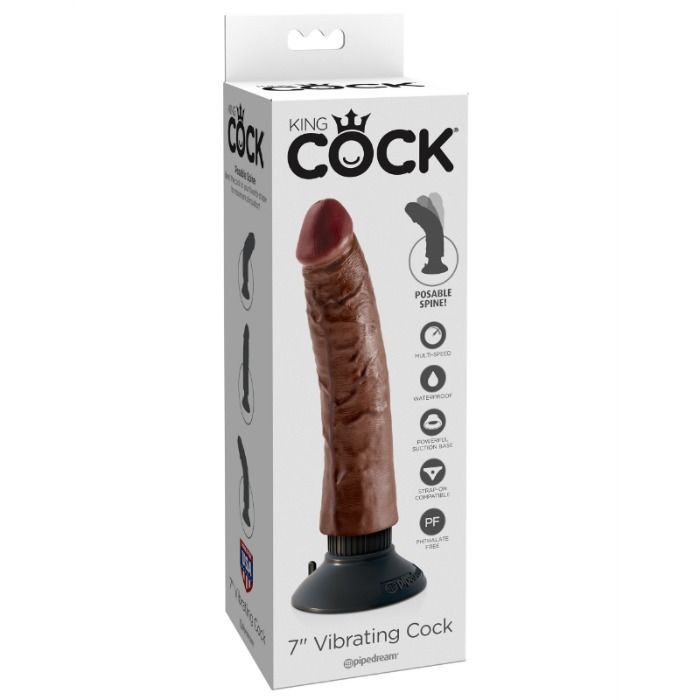 KING COCK - DILDO VIBRADOR MARRÓN 17.78 CM - Imagen 3