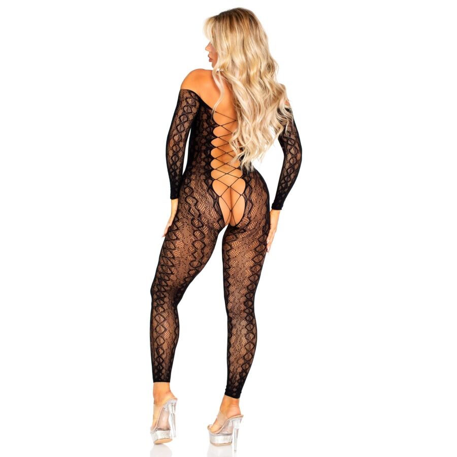 LEG AVENUE - BODYSTOCKING SIN ENTREPIERNA DE ENCAJE DE SERPIENTE EXÓTICA NEGRO - Imagen 3