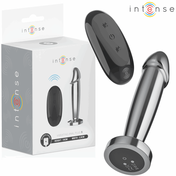 INTENSE - PLUG ANAL 10 VIBRACIONES METAL EN FORMA DE DILDO CON CONTROL REMOTO S
