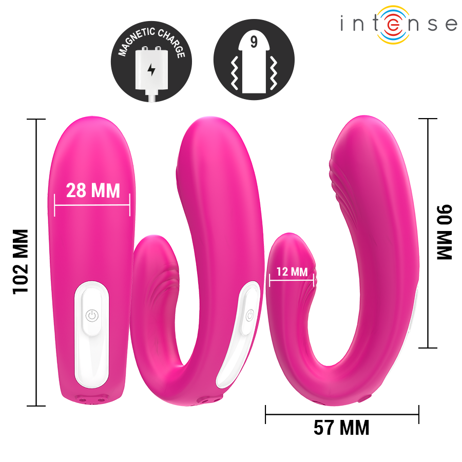 INTENSE - JANET ESTIMULADOR Y VIBRADOR DUAL EN FORMA DE U CON CONTROL REMOTO ROSA - Imagen 5