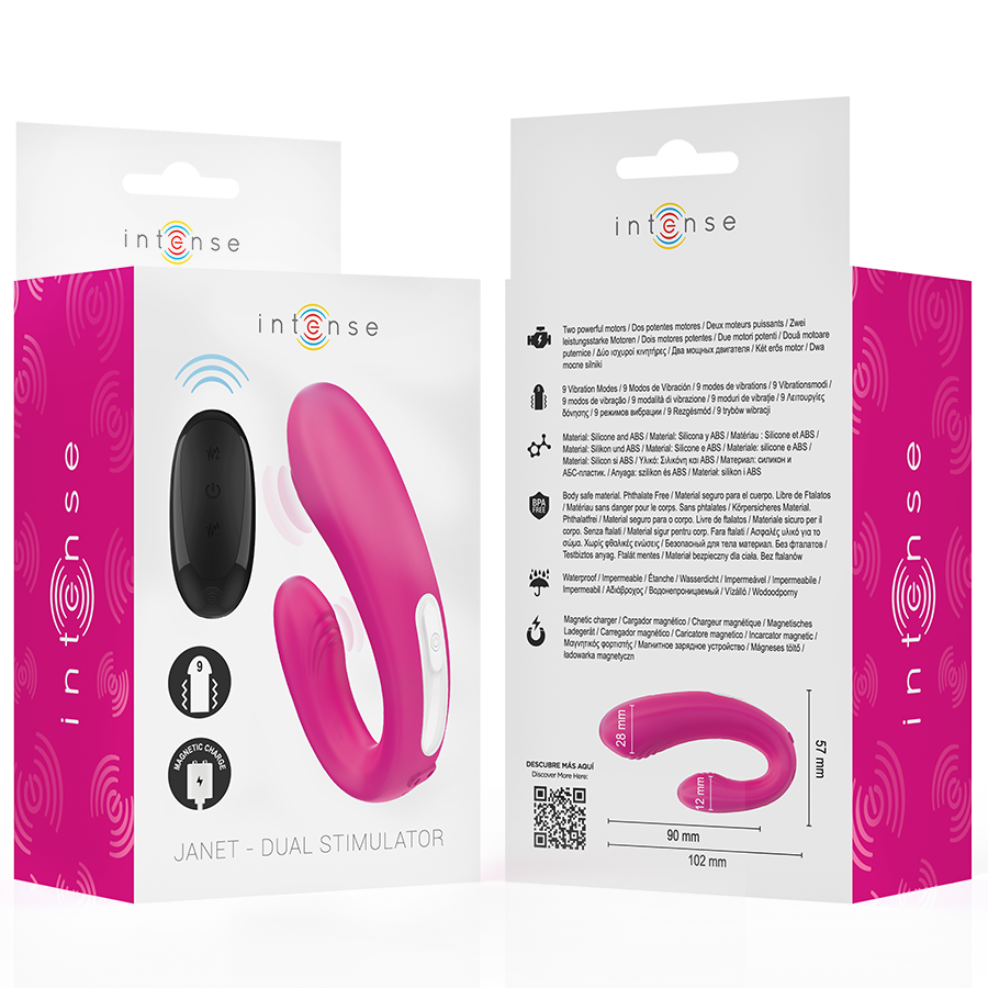 INTENSE - JANET ESTIMULADOR Y VIBRADOR DUAL EN FORMA DE U CON CONTROL REMOTO ROSA - Imagen 9