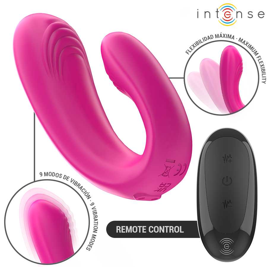 INTENSE - JANET ESTIMULADOR Y VIBRADOR DUAL EN FORMA DE U CON CONTROL REMOTO ROSA - Imagen 4