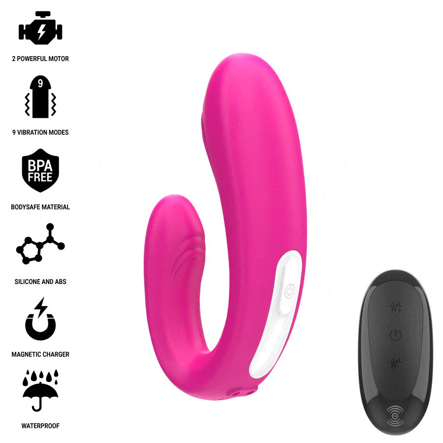 INTENSE - JANET ESTIMULADOR Y VIBRADOR DUAL EN FORMA DE U CON CONTROL REMOTO ROSA - Imagen 3