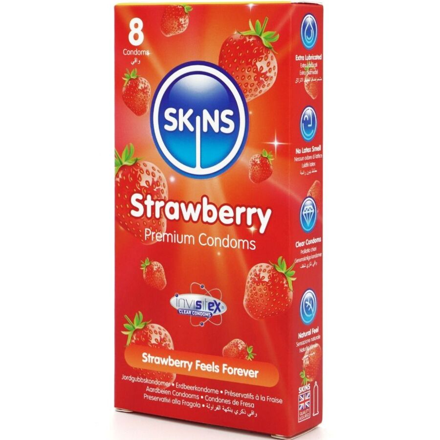SKINS - PRESERVATIVOS PREMIUM SABOR FRESA PACK 8 - Imagen 3