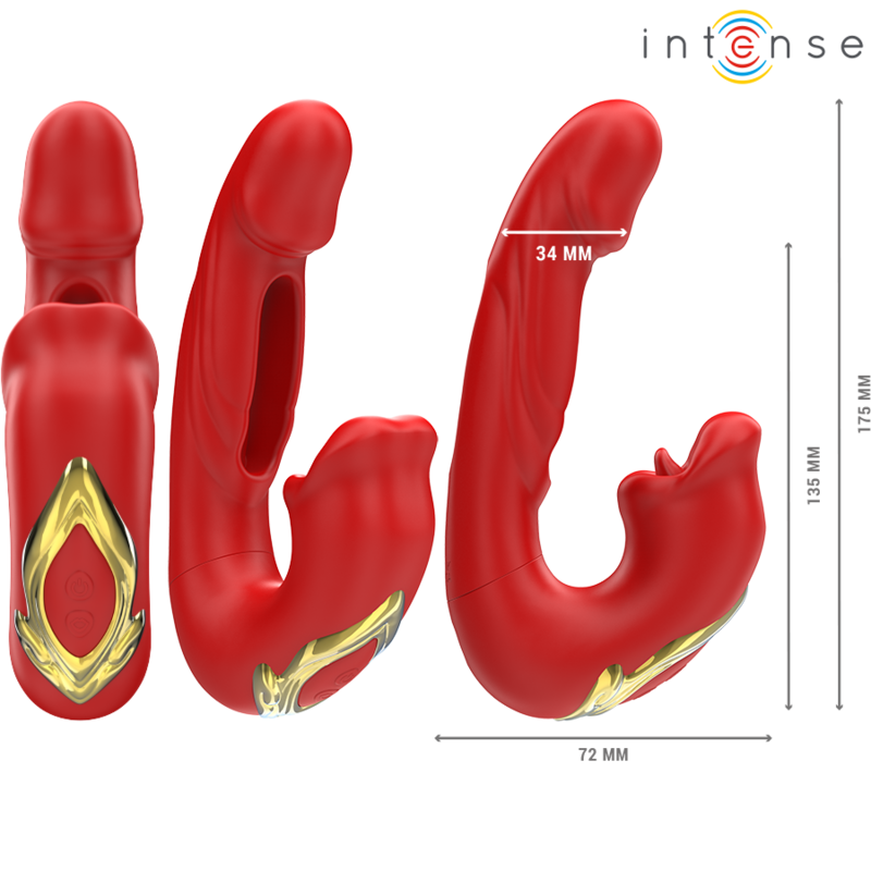 INTENSE - NATHY VIBRADOR DOBLE CON BOCA ESTIMULADORA MULTIFUNCIÓN ROJO - Imagen 4