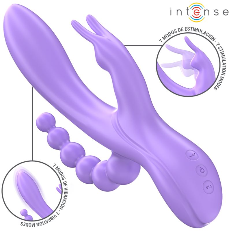 INTENSE - MIKO TRIPLE VIBRADOR RABBIT & ESTIMULADOR & ANAL 7 VIBRACIONES MORADO - Imagen 3