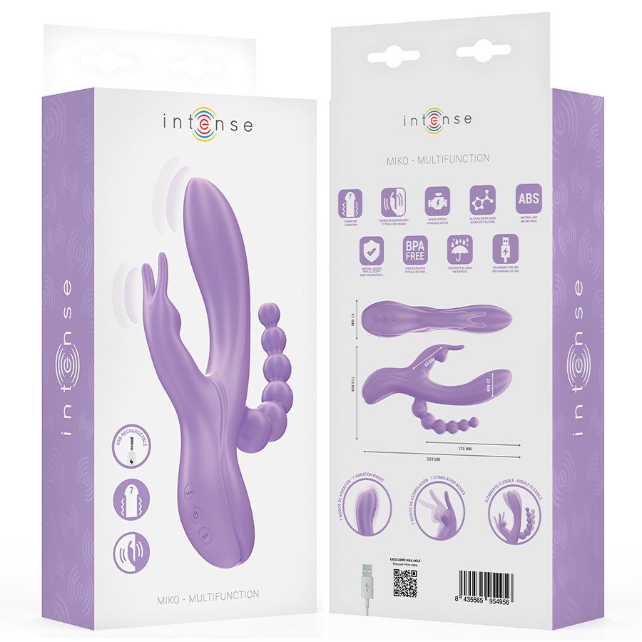 INTENSE - MIKO TRIPLE VIBRADOR RABBIT & ESTIMULADOR & ANAL 7 VIBRACIONES MORADO - Imagen 9