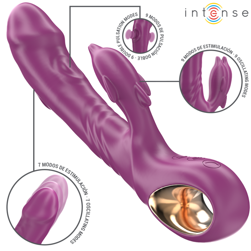 INTENSE - HALLE VIBRADOR MULTIFUNCIÓN CON LENGUA ESTIMULADORA EN FORMA DE DELFÍN MORADO - Imagen 3