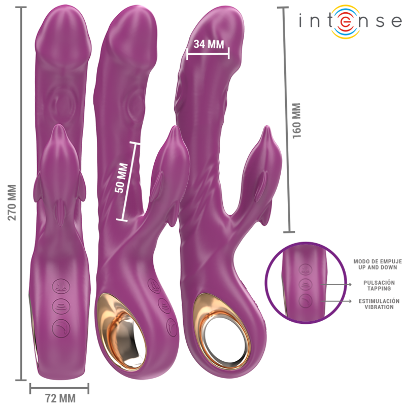 INTENSE - HALLE VIBRADOR MULTIFUNCIÓN CON LENGUA ESTIMULADORA EN FORMA DE DELFÍN MORADO - Imagen 4