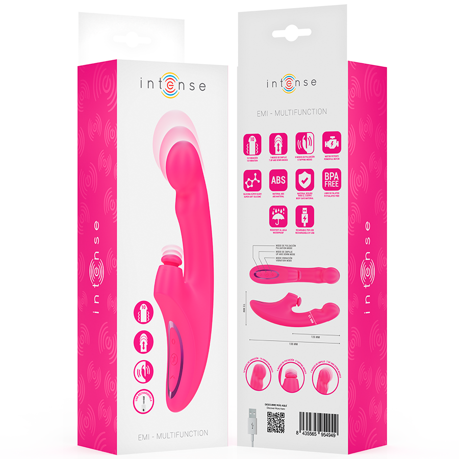 INTENSE - EMI VIBRADOR 13,5 CM MULTIFUNCIÓN 3 EN 1 10 VIBRACIONES ROSA - Imagen 9