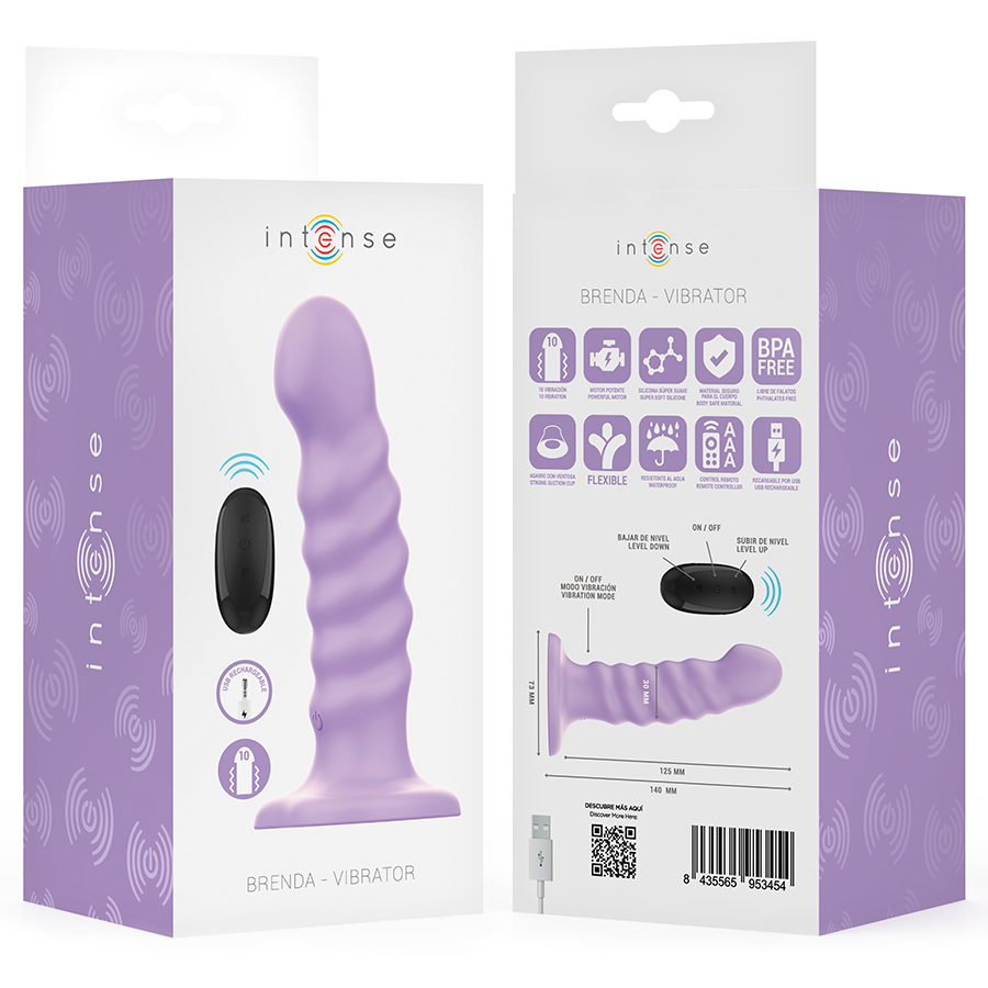 INTENSE - BRENDA VIBRADOR TALLA M DISEÑO EN ESPIRAL 10 VIBRACIONES MORADO CONTROL REMOTO - Imagen 9