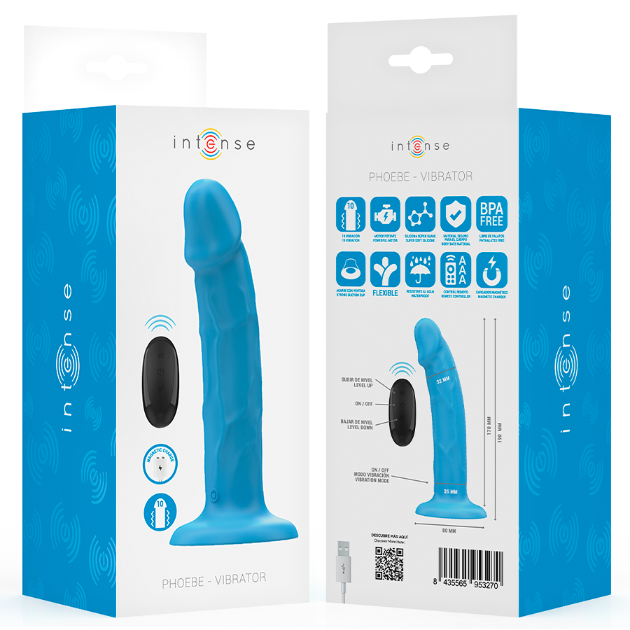 INTENSE - PHOEBE VIBRADOR REALÍSTICO 10 VIBRACIONES AZUL CONTROL REMOTO - Imagen 9