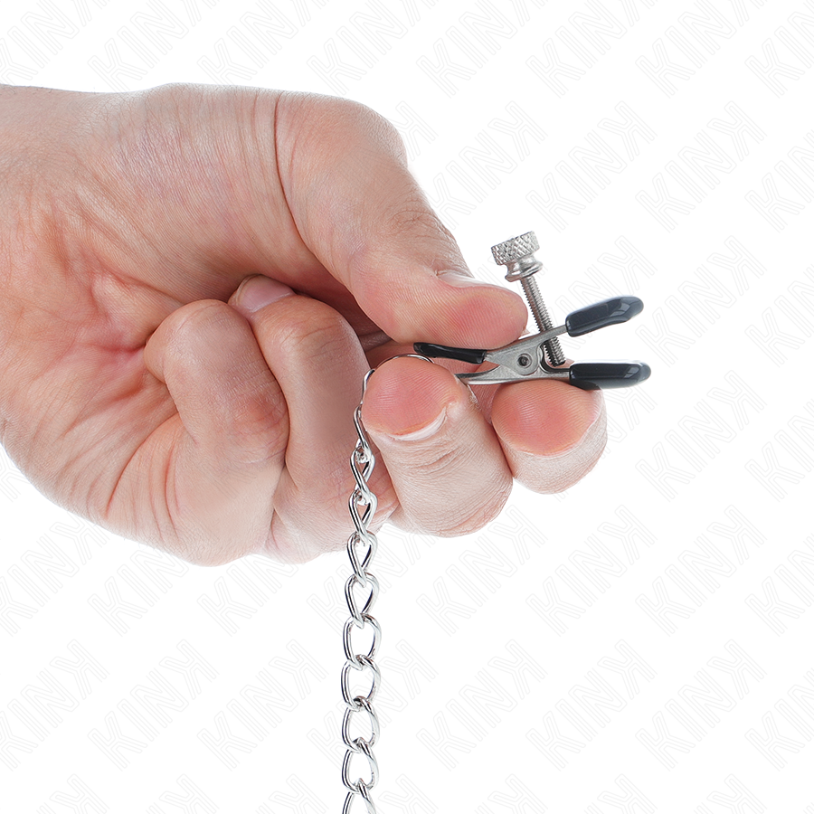 KINK - PINZAS PARA PEZONES PLANAS NEGRO CON CADENA PLATEADO 34 CM - Imagen 5