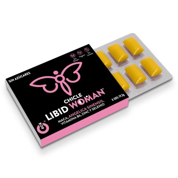 WUG LIBID WOMAN ? 1 X 8 UDS | Chicle funcional con Maca, Ginseng Femenino y Zinc para potenciar la vitalidad femenina 8 UNIDADES