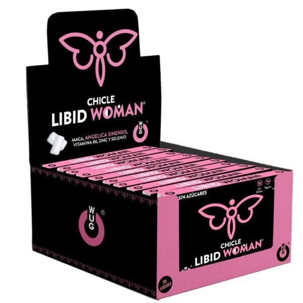 WUG LIBID WOMAN ? DISPLAY 12 X 8 UDS | Chicle funcional con Maca, Ginseng Femenino y Zinc para potenciar la vitalidad femenina