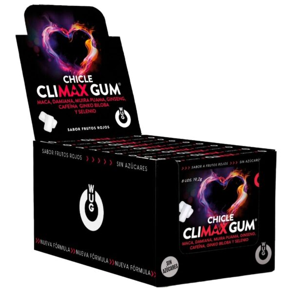 WUG Climax ? DISPLAY 12 X 8 UDS | Chicle funcional con Maca, Damiana y Ginseng para potenciar el deseo y la vitalidad íntima