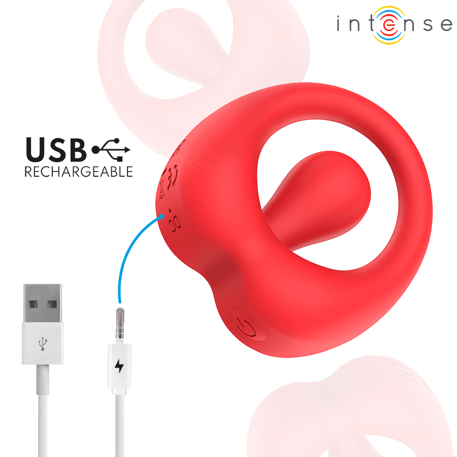 INTENSE - RUSSELL ANILLO VIBRADOR CON ESTIMULACIÓN DE CLÍTORIS ROJO - Imagen 7