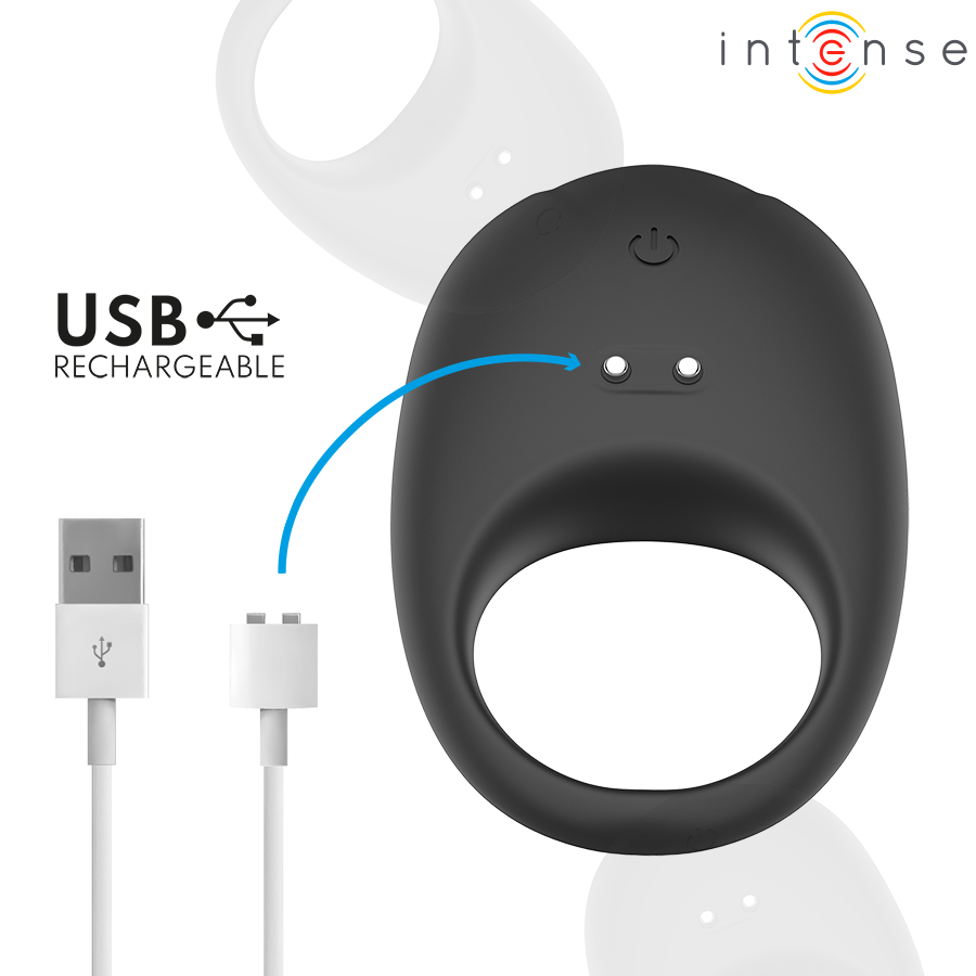 INTENSE - MERLOTTE ANILLO VIBRADOR CON ESTIMULACIÓN DE CLÍTORIS NEGRO - Imagen 7